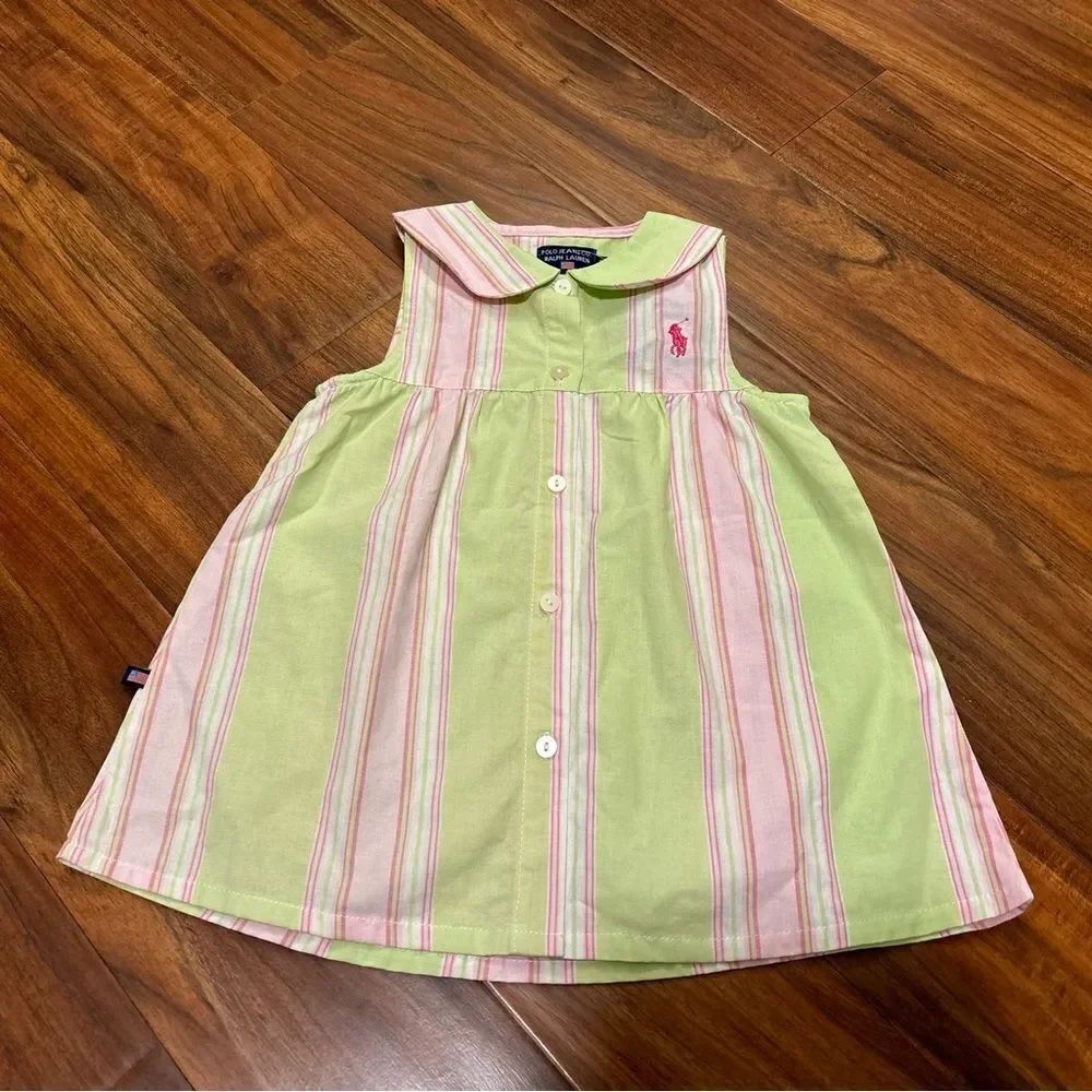 Ralph Lauren Polo Jeans Company green/pink stripe sleeveless polo dress NWT